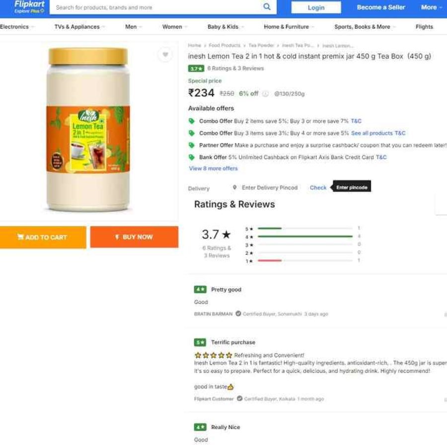 lemon tea jar review rating on flipkart